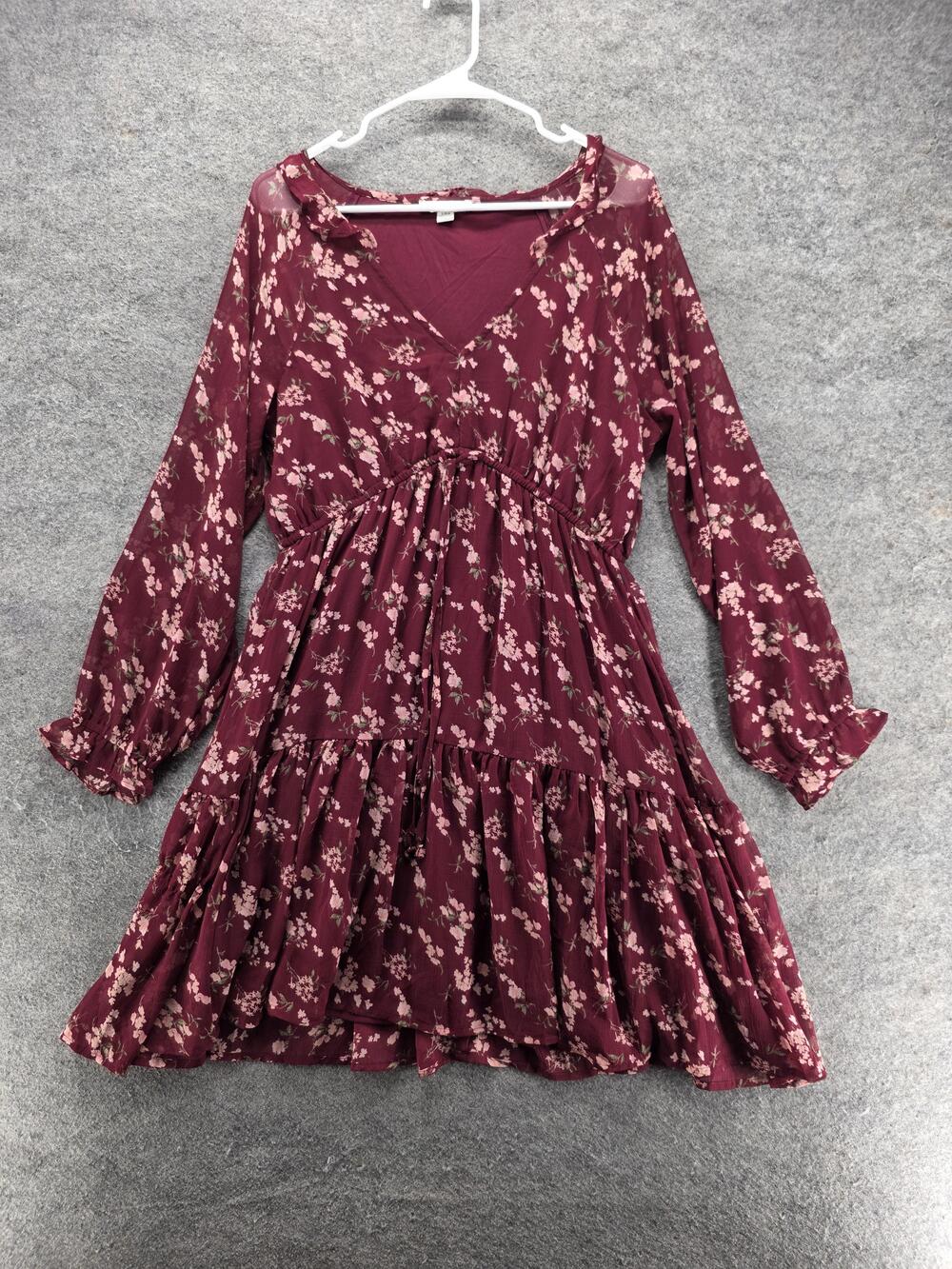 American Eagle Dress Womens L Purple Fit & Flare Short Floral Chiffon Ruffle